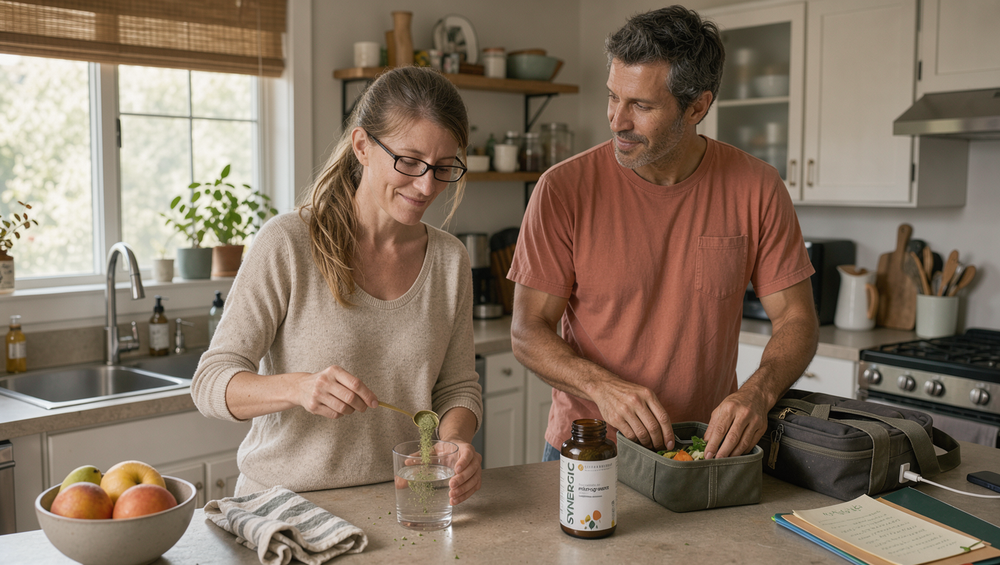 Vidéo Whole-food Sulforaphane System : pot de SYNERGIC sur une surface grise