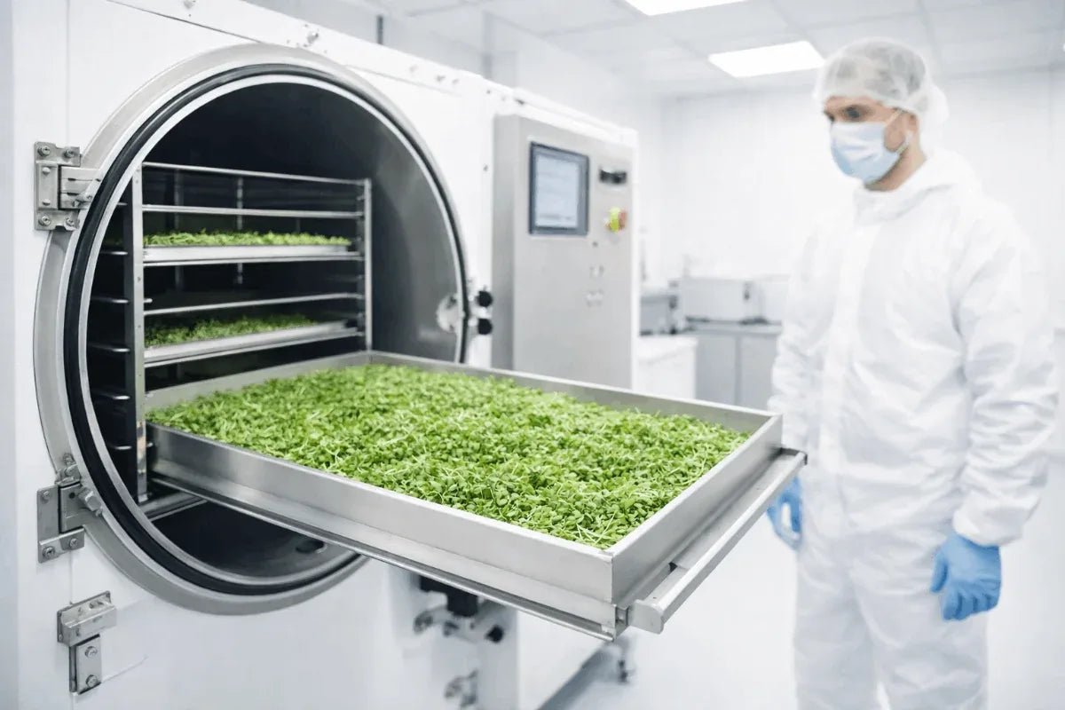 Plateau de micro-pousses entrant dans le lyophilisateur